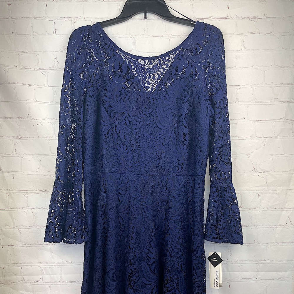 Studio One New York navy blue lace dress size 12 NWT